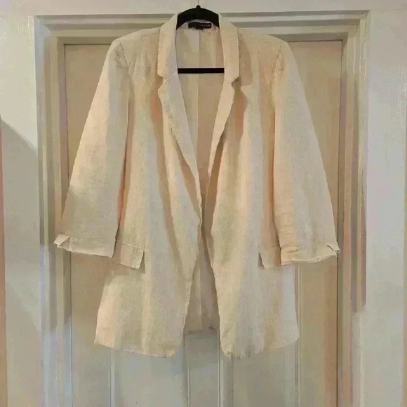 Harve Bernard Womens Linen Pin Striped Blazer Pale Peach Pink Size 8 - Picture 1 of 10